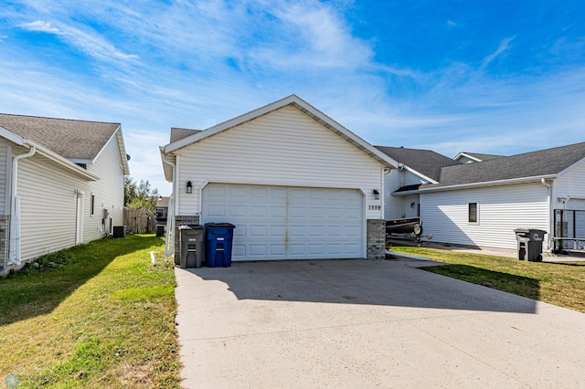 ranch-style house with a front yard and cooling unit