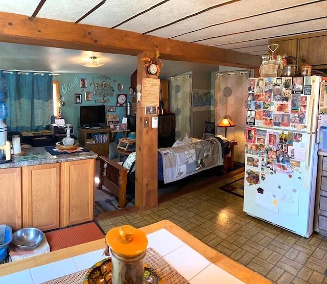 interior space featuring white refrigerator