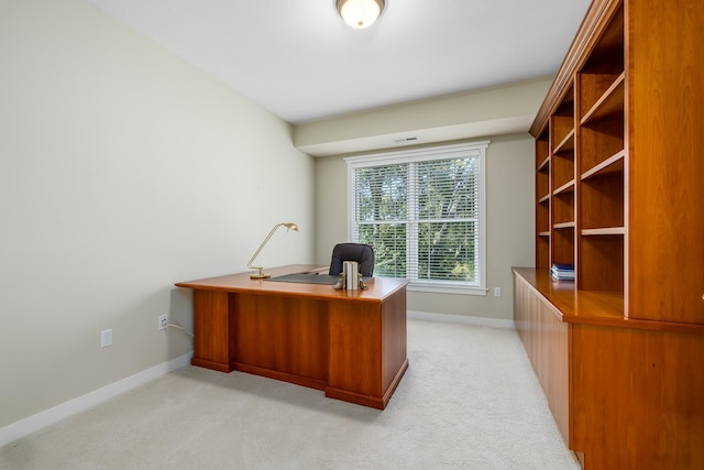 home office featuring light colored carpet