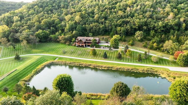 bird's eye view featuring a water view and a rural view