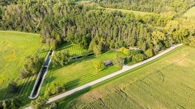 birds eye view of property with a rural view