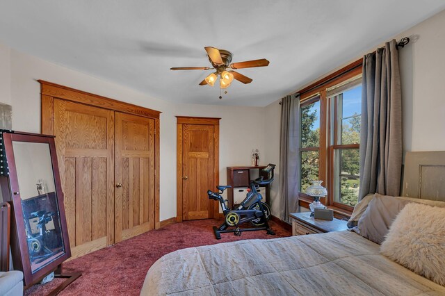 bedroom featuring ceiling fan and carpet floors