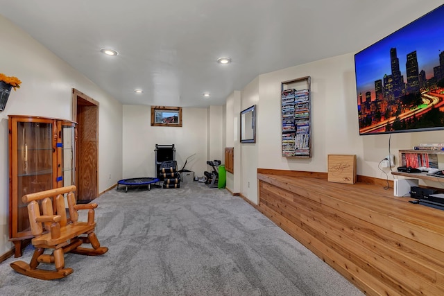 sitting room featuring carpet flooring