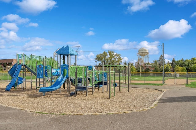 community jungle gym with fence