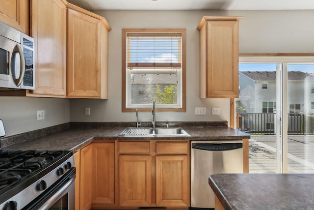 kitchen featuring sink, a healthy amount of sunlight, and appliances with stainless steel finishes