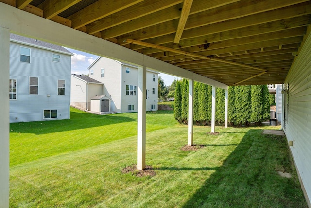 view of yard with a shed