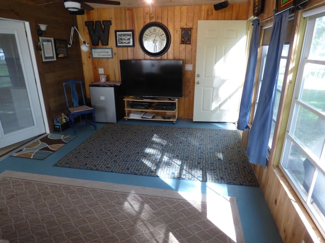 interior space with ceiling fan and plenty of natural light