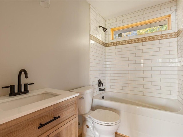full bathroom with vanity,  shower combination, and toilet