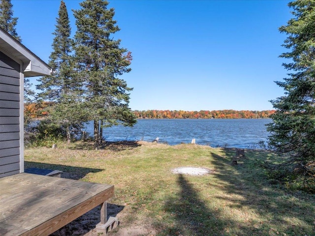 water view featuring a forest view