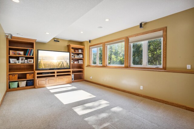 unfurnished living room with light carpet