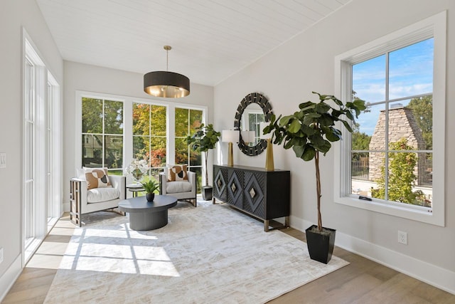 living area featuring light wood-type flooring and plenty of natural light