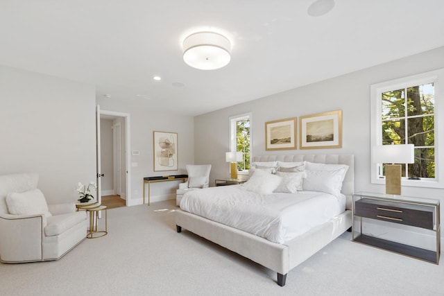 carpeted bedroom with multiple windows