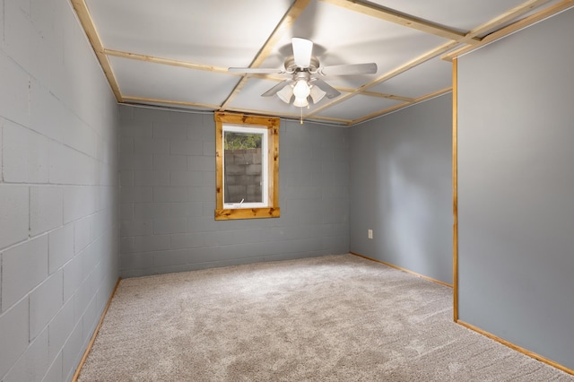2135 24th Ave SW, Pine River Twp, MN 56474 - unfurnished room featuring a ceiling fan, carpet flooring, and concrete block wall