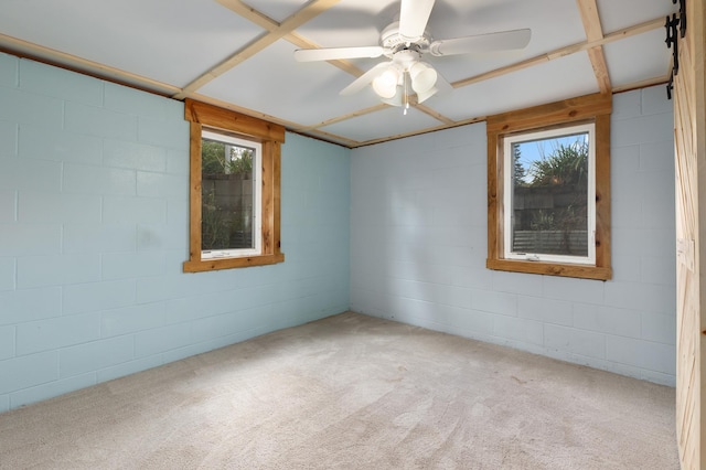 2135 24th Ave SW, Pine River Twp, MN 56474 - carpeted empty room with a ceiling fan and concrete block wall