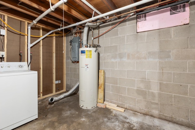 2135 24th Ave SW, Pine River Twp, MN 56474 - unfinished below grade area with washer / dryer, water heater, and electric panel