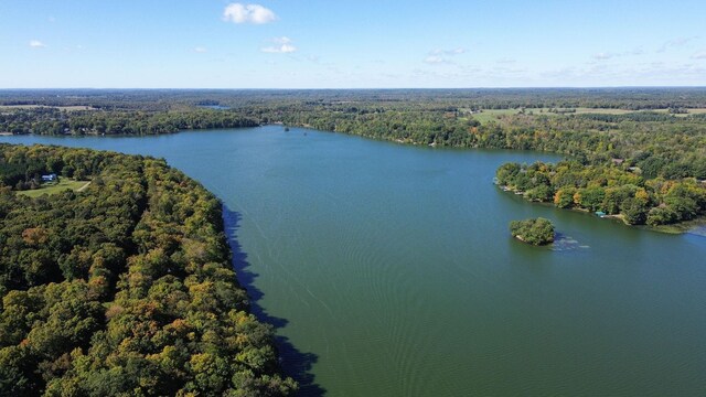 aerial view with a view of trees and a water view