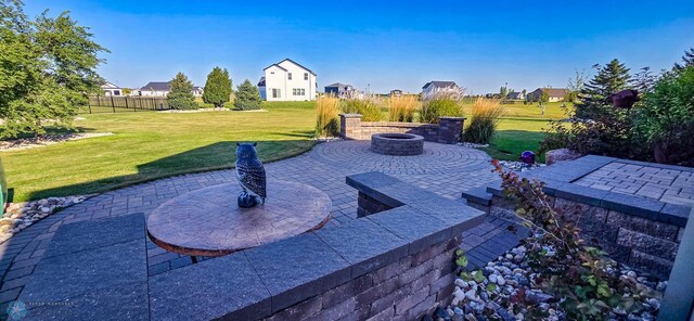 view of patio / terrace with a fire pit