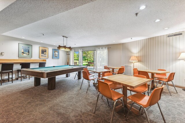 9700 Portland Ave S Unit 225, Bloomington, MN 55420 - recreation room featuring a textured ceiling, carpet flooring, recessed lighting, and pool table