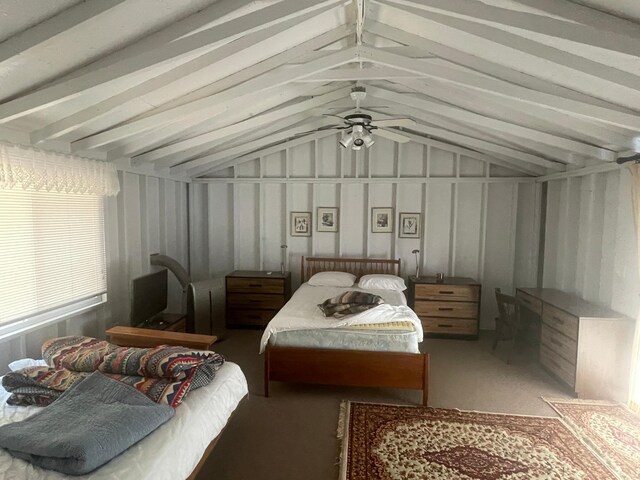 bedroom with vaulted ceiling and ceiling fan