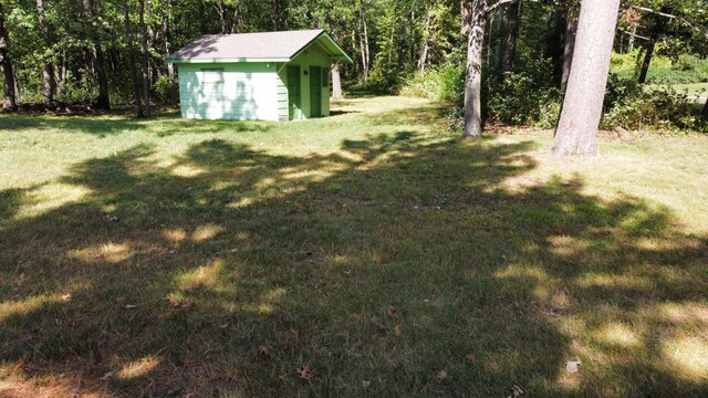 view of yard with a storage shed