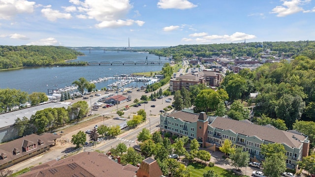 aerial view with a water view