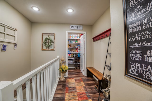 hall with dark hardwood / wood-style flooring