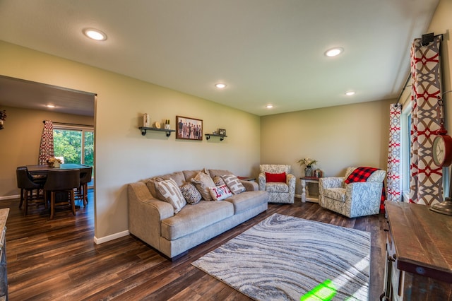 living room featuring dark hardwood / wood-style flooring