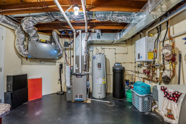 utility room featuring water heater