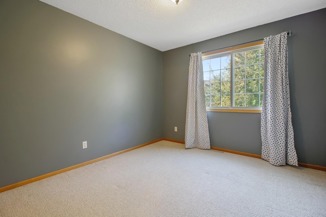 spare room with a textured ceiling and carpet flooring