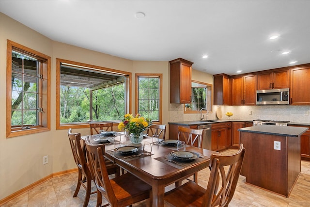 tiled dining space with sink