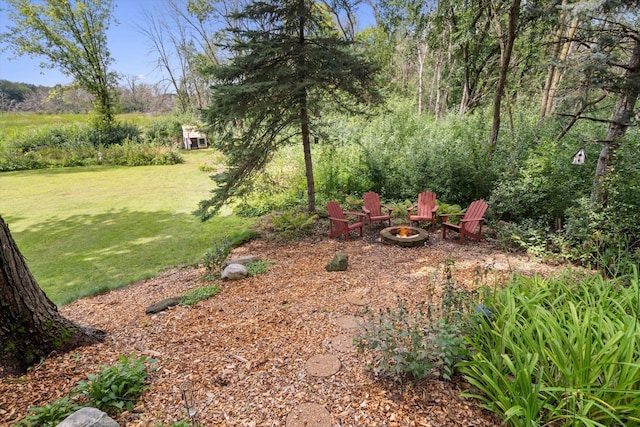 view of yard with an outdoor fire pit