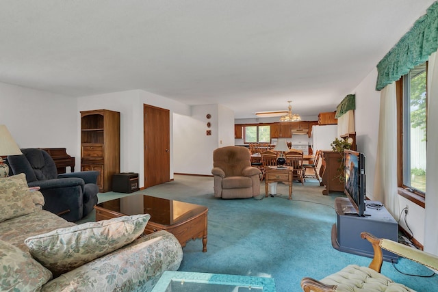 living room featuring light colored carpet