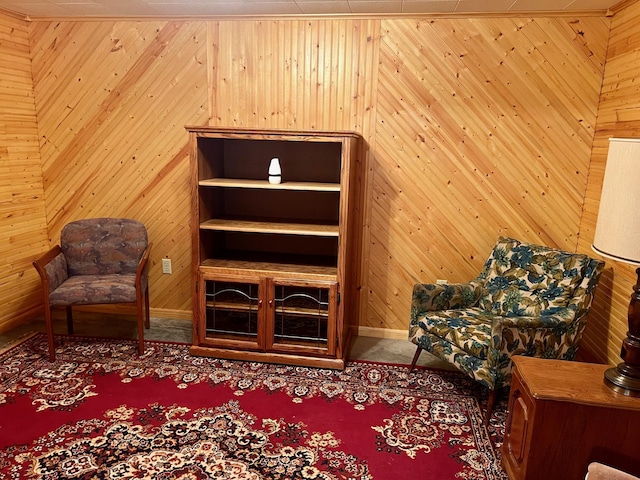 90520 Island Loop, Windemere Twp, MN 55783 - sitting room with wooden walls, baseboards, and carpet floors
