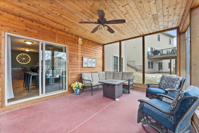 view of patio with a ceiling fan and an outdoor hangout area