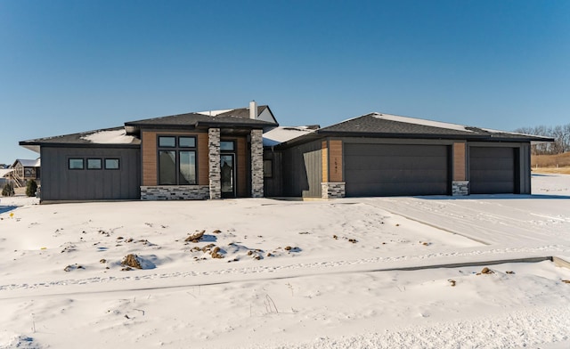 prairie-style house with a garage