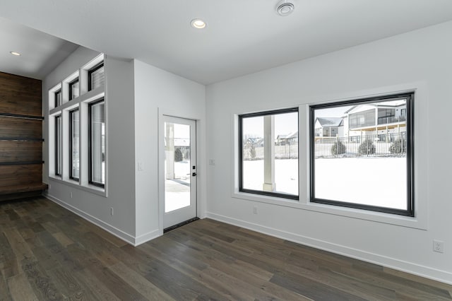 interior space with dark hardwood / wood-style floors