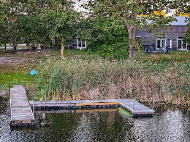 dock area with a water view