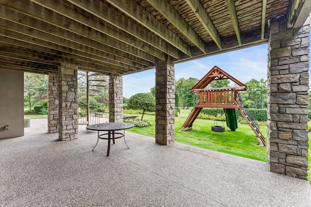 view of patio / terrace featuring a playground