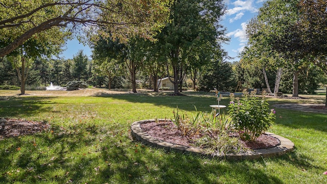 exterior space featuring a storage shed and a lawn