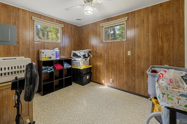 interior space featuring ceiling fan