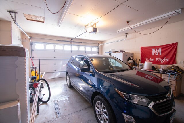 garage with a garage door opener