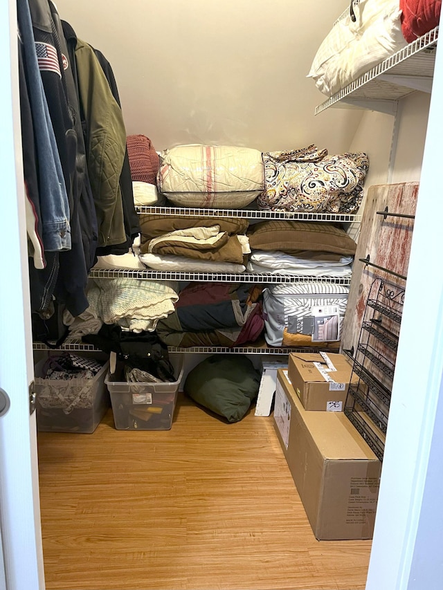 walk in closet with light wood-type flooring