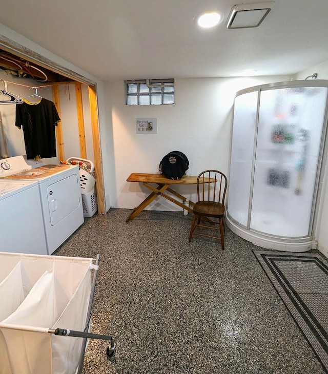 506 Ash Ave N, New Richland, MN 56072 - interior space with separate washer and dryer and speckled floor