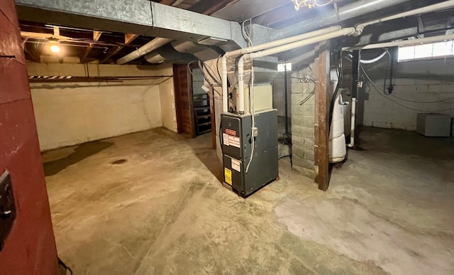 basement with heating unit