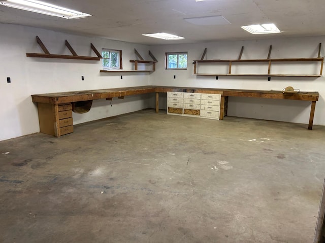 basement with a workshop area