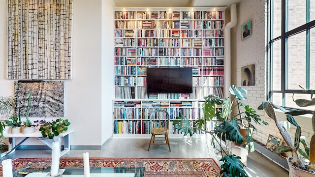 living area featuring concrete floors