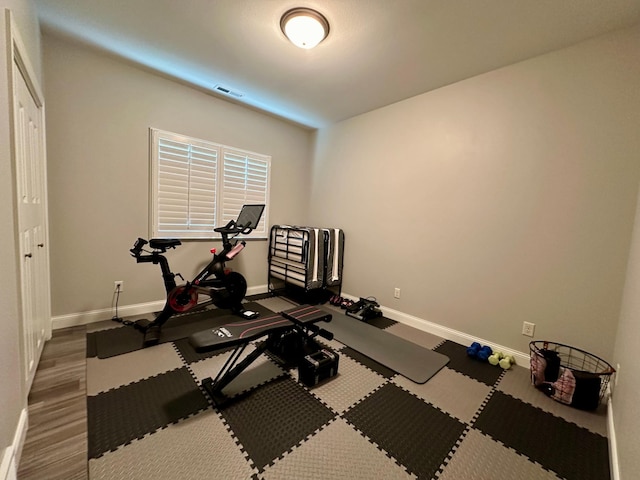 exercise area featuring wood-type flooring