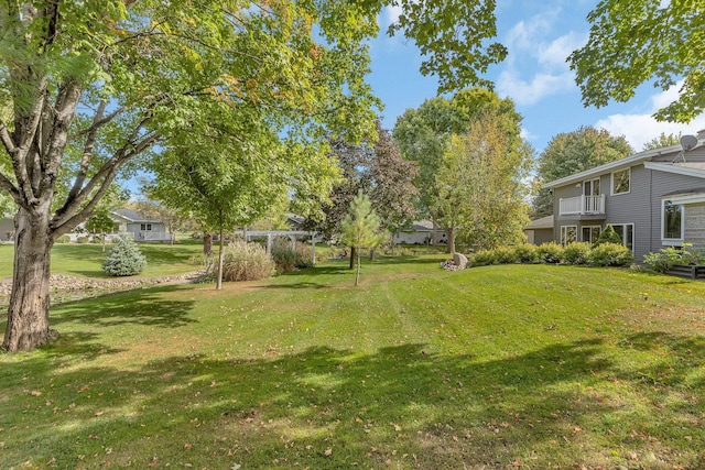 view of yard with a balcony