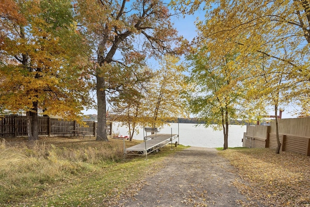 view of yard with a water view