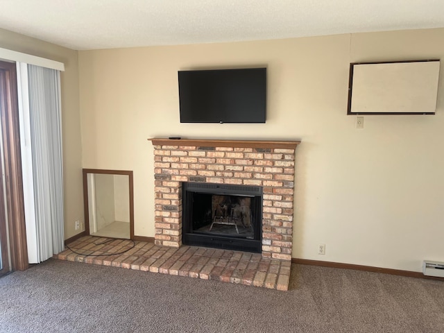 unfurnished living room featuring carpet floors and a fireplace